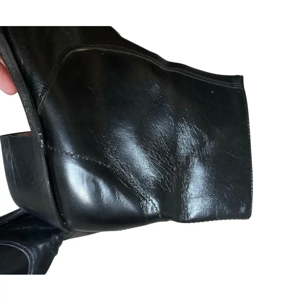 Vintage Tramp Line Black Leather Cowboy Boots Men's 8.5 EE Wide